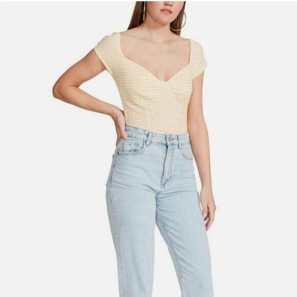 Steve Madden NWT Gingham To Me Knit Top in sunshine size S - Picture 2 of 3